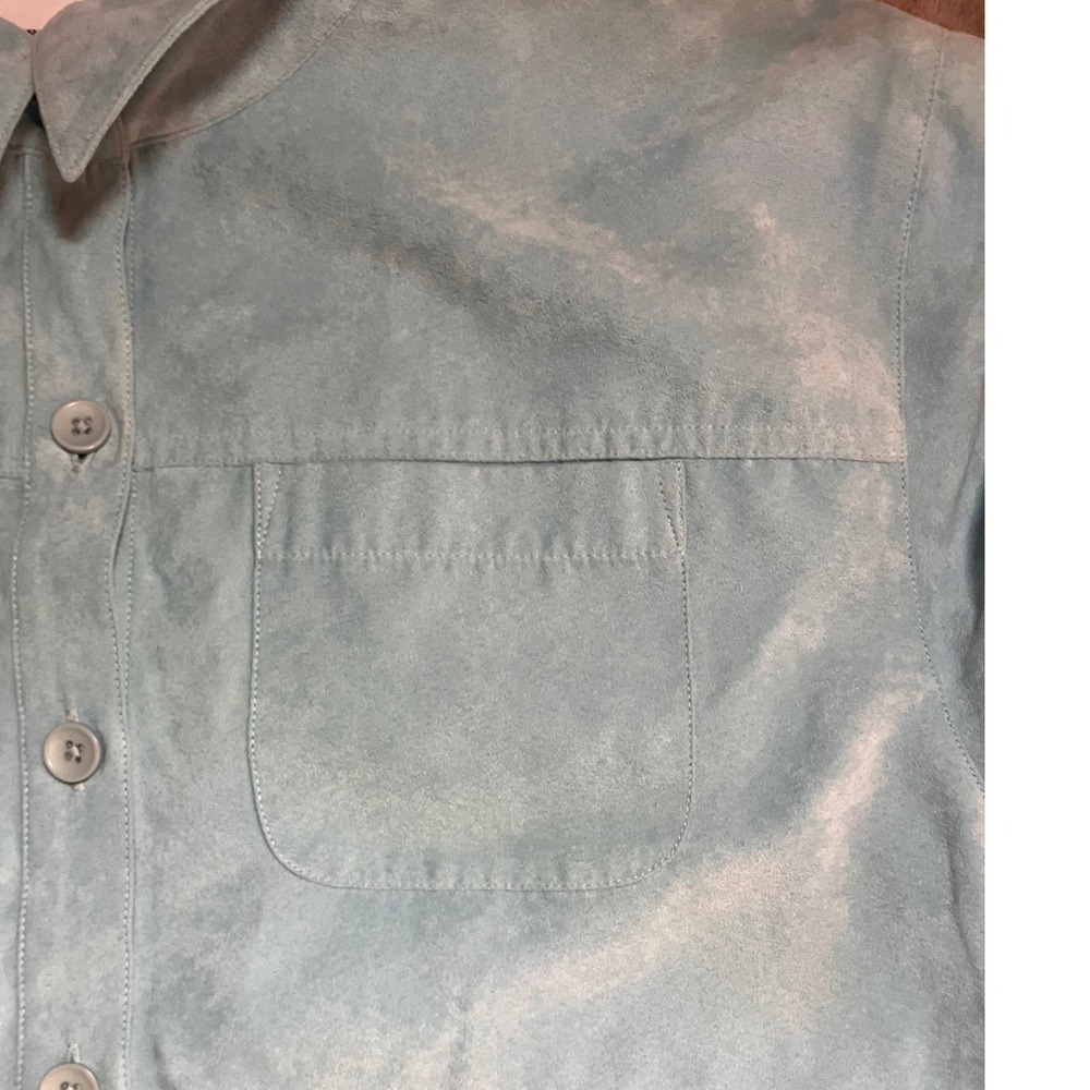 PARISIAN WORKS Light Blue Suede Button Up Shirt Long Sleeve Pocket Casual XL